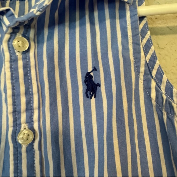 Kid's Polo Ralph Lauren Blue & White Striped Collared Button Front Dress - Picture 6 of 8